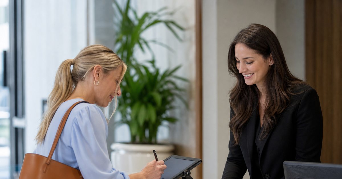 Why do modern offices replace paper visitor books with digital check-in?