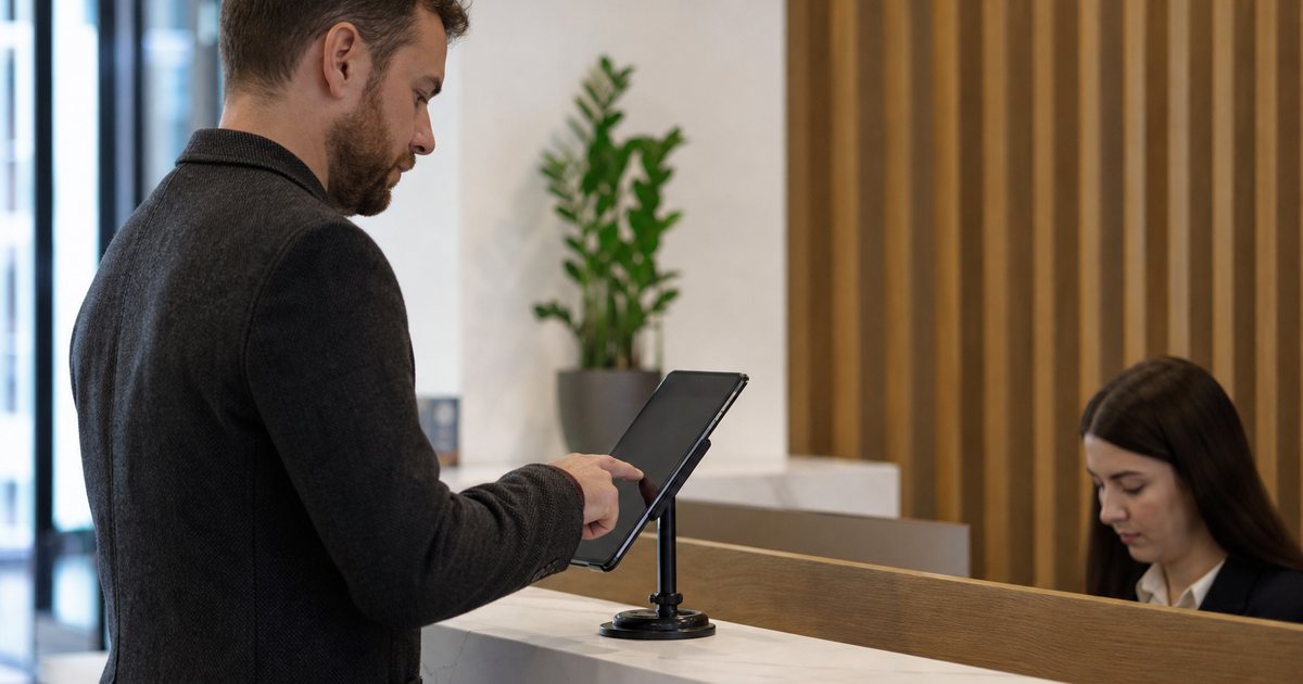How does a tablet visitor sign-in system improve front desk security?